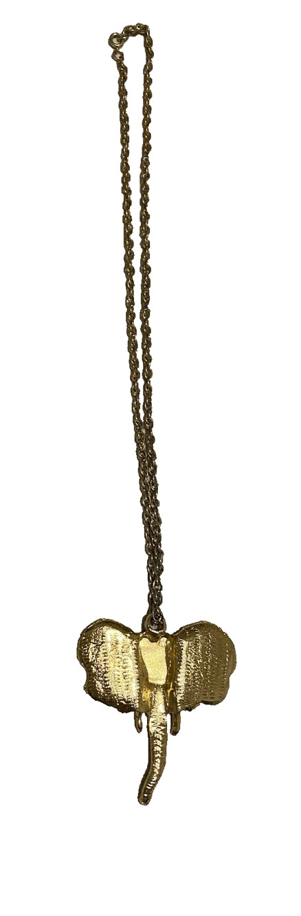 Vintage Gold Tone Large Elephant Head Pendant Necklace with 29" Chain Boho 70s
